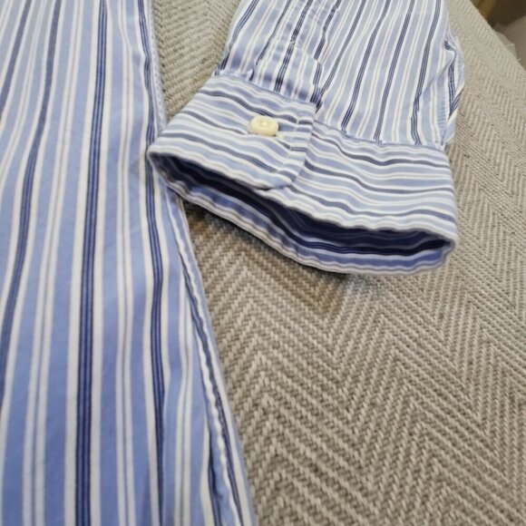 Ralph Lauren Men's Custom Fit Shirt Large Blue White Stripes Old Money Preppy - Picture 13 of 16